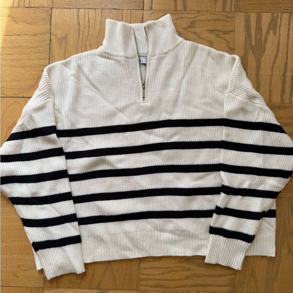 Mango White and Black Striped Sweater